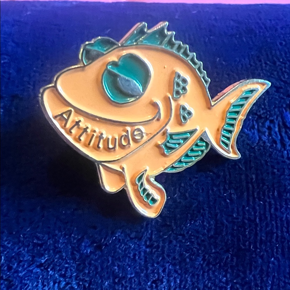 Vibrant Fish tack Pin in Orange and Green with Attitude